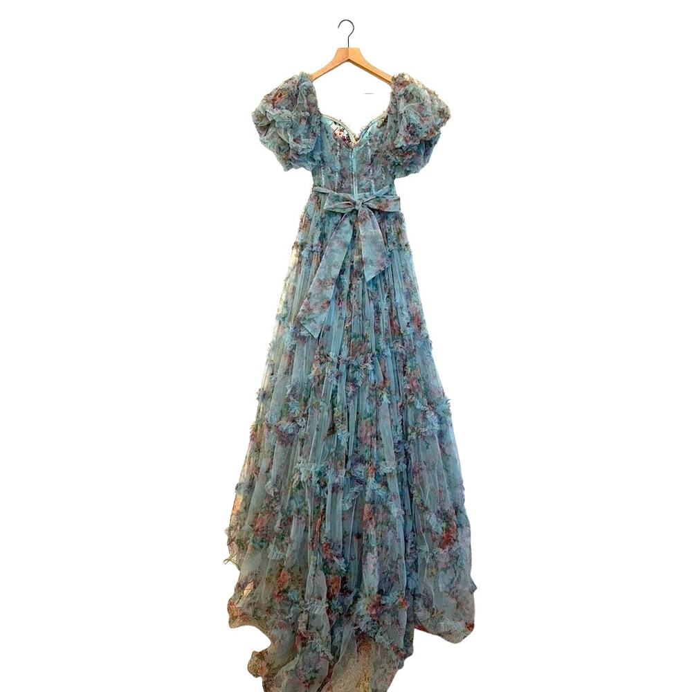 Sherri Hill Light Blue Tulle Floral Printed Prom/Pageant Dress - Picture 11 of 11